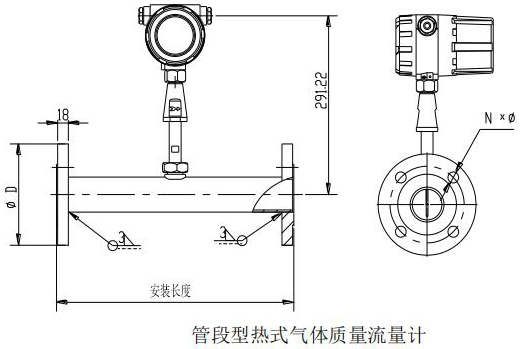 燃?xì)庥?jì)量表管道式結(jié)構(gòu)尺寸圖